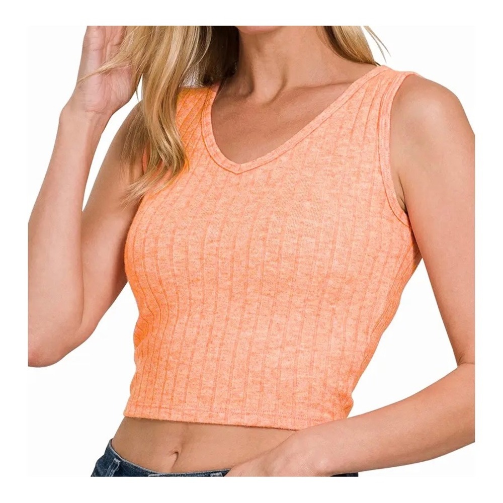 Ribbed Sleeveless Crop Tank Top - Zenana